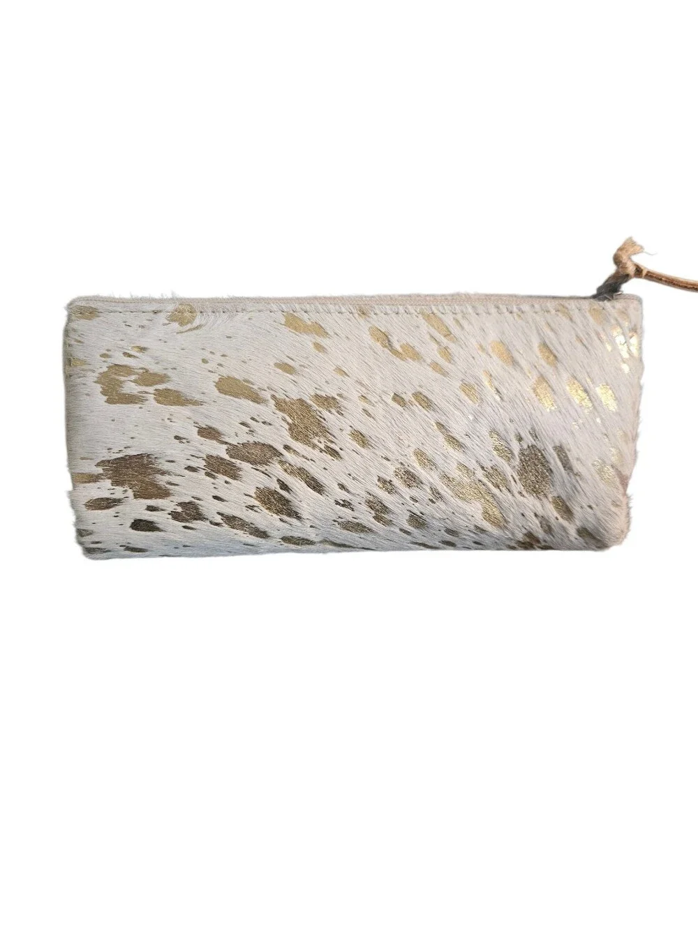Myra Bag Stardust Leather White & Gold Hair-On Zip Pouch NEW